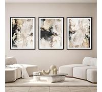 YZNLOQ Modern Abstract Beige Canvas Wall Art Black Grey Beige Abstract Painting Brown and Gray Poster for Living Room Gold Foil Black and White Modern Canvas Wall Art 24x32in x3 No Frame