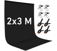 YZNT 2x3m Black Photo Backdrop, 100% Polyester Photo Backdrop Washable with 4 Clamps & 4 Side Clips, Ideal for Live Streaming, Portrait Shooting, Product Photography, and Video