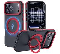 Yzoiko Strong Magnetic Case for iPhone 17 Pro Max(6.9", 2025) with Stand, Drop-Proof Bumper Cover with Contrast Color Border, Military-Grade Drop Protection, Shockproof Slim Thin Cover,Red