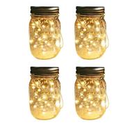 YzoTek Solar Mason Jar Lights - 4 Pack 30 LED Fairy Firefly String Lights Hanging Starry Lantern Sets, Outdoor Waterproof Patio Porch Garden Yard Balcony Lawn Handmade Wall Lighting Decor