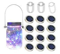 YzoTek TecHong 12 x Solar Mason Jar Light Lids - 30 LED Hanging Fairy Firefly String Light Lantern Cap, Outdoor Waterproof Patio Porch Garden Yard Balcony Lawn Wall Lighting Decor(No Jar Included)