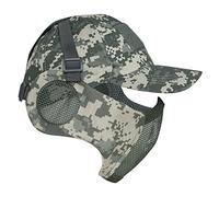 Yzpacc Airsoft Half Face Mask and Patch Hat Set Steel Mesh Mask with Ear Protection and Baseball Cap Tactical Protective Mask for CS Game BB Gun Paintball Hunting Shooting