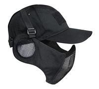 Yzpacc Airsoft Half Face Mask and Patch Hat Set Steel Mesh Mask with Ear Protection and Baseball Cap Tactical Protective Mask for CS Game BB Gun Paintball Hunting Shooting
