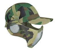 Yzpacc Airsoft Half Face Mask and Patch Hat Set Steel Mesh Mask with Ear Protection and Baseball Cap Tactical Protective Mask for CS Game BB Gun Paintball Hunting Shooting