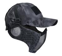 Yzpacc Airsoft Half Face Mask and Patch Hat Set Steel Mesh Mask with Ear Protection and Baseball Cap Tactical Protective Mask for CS Game BB Gun Paintball Hunting Shooting