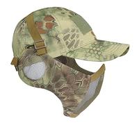 Yzpacc Airsoft Half Face Mask and Patch Hat Set Steel Mesh Mask with Ear Protection and Baseball Cap Tactical Protective Mask for CS Game BB Gun Paintball Hunting Shooting