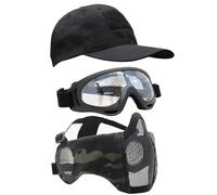 Yzpacc Airsoft Half Face Mask with Goggles& Patch Hat Set, Tactical Masks Full Face Ear Protective Baseball Cap for CS Halloween and Game (CPB, 3PCS)