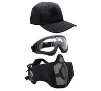 Yzpacc Airsoft Half Face Mask with Goggles Patch Hat Set Tactical Masks Full Face Ear Protective Baseball Cap for CS Halloween and Game