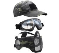 Yzpacc Airsoft Half Face Mask with Goggles& Patch Hat Set, Tactical Masks Full Face Ear Protective Baseball Cap for CS Halloween and Game (BCP, 3PCS)