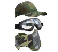 Yzpacc Airsoft Half Face Mask with Goggles& Patch Hat Set, Tactical Masks Full Face Ear Protective Baseball Cap for CS Halloween and Game (WL-BK, 3PCS)
