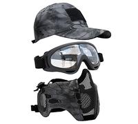 Yzpacc Airsoft Half Face Mask with Goggles& Patch Hat Set, Tactical Masks Full Face Ear Protective Baseball Cap for CS Halloween and Game (TY, 3PCS)