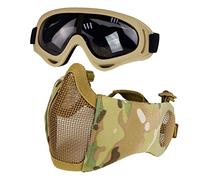 Yzpacc Airsoft Mask with Goggles, Foldable Half Face Airsoft Mesh Mask with Ear Protection for Paintball Shooting Cosplay CS Game (CP)