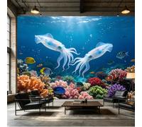 Yzpallescene Custom Size Wall Mural Bioluminescent Squid Deep Sea Coral Reef Tropical Fish SelfAdhesive Wall Fabric Removable Peel and Stick Wallpaper Wall Decor for Living Room Bedroom