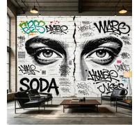 Yzpallescene Custom Size Wall Mural Black and White Female Eyes Urban Street Graffiti Brick Wall SelfAdhesive Wall Fabric Removable Peel and Stick Wallpaper Wall Decor for Living Room Bedroom