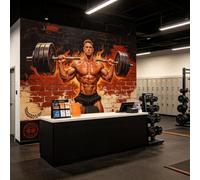 Yzpallescene Custom Size Wall Mural Muscular Bodybuilder Lifting Barbell Flaming Fire Red Brick Wall Motivational Gym Art SelfAdhesive Wall Fabric Removable Wallpaper for Health Club Apartment Gym
