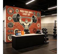 Yzpallescene Custom Size Wall Mural Retro Gym Weightlifting Bodybuilder Barbell Red Brick Wall SelfAdhesive Wall Fabric Removable Peel and Stick Wallpaper Wall Decor for Apartment Gym Commercial Gym
