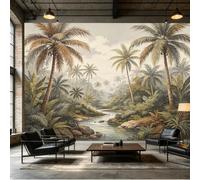 Yzpallescene Custom Size Wall Mural Tropical Palm Trees River Jungle Landscape Oil Painting SelfAdhesive Wall Fabric Removable Peel and Stick Wallpaper Wall Decor for Living Room Bedroom
