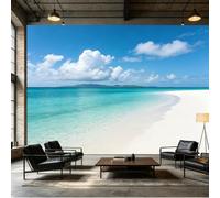 Yzpallescene Custom Size Wall Mural Tropical White Sand Beach Turquoise Ocean Clear Blue Sky Summer Vacation Scenery SelfAdhesive Wall Fabric Removable Wallpaper Wall Decor for Living Room Bedroom