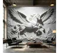 Yzpallescene Custom Size Wall Mural White Marble Pegasus Flying Horse Sun Clouds Greek Relief Sculpture SelfAdhesive Wall Fabric Removable Peel and Stick Wallpaper Wall Decor for Living Room Bedroom