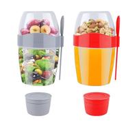 Yzpklhw 875ML Reusable Overnight Oats Container with Lid, 2 Pcs Yogurt Pots with Lids, On The Go Breakfast Cereal Yogurt Cups Containers with Fork Spoon for Salads Fruit Granola Cereal Milk Porridge