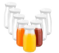 Yzpklhw Glass Shot Bottles with Lids, 8 pack Empty Mini Bottles for Ginger Shots, 150ml Reusable Small Clear Jar for Juice Clear Glass Juice Drinking for Homemade Beverages Picnics (White lid)