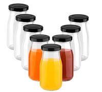 Yzpklhw Glass Shot Bottles with Lids, 8 pack Empty Mini Bottles for Ginger Shots, 150ml Reusable Small Clear Jar for Juice Clear Glass Juice Drinking for Homemade Beverages Picnics (Black lid)