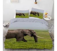 YZQGLHP Animal Bedding Double Bed Set - African Elephant Duvet Cover Sets 3 Pieces - Reversible Printed Quilt Cover and 2 Pillowcases - Soft Brushed Microfiber, with Zipper Closure