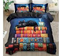 YZQGLHP Black Cat King Duvet Cover Sets Book Motifs 3D Printed Duvet Cover Bedding Comfortable Microfiber Duvet Cover and 2 Pillowcases 50x75 cm, Perfect