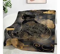 YZQGLHP Black Cat Throw Blanket Clouds Single Blanket 3D Print Super Soft Flannel and Warm Fluffy Fleece Lightweight Throws for Bed and Sofa 130x150cm