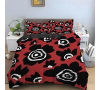YZQGLHP Black Spotted Bedding Super King Bed Set - Red Duvet Cover Sets 3 Pieces - Reversible Printed Quilt Cover and 2 Pillowcases - Soft Brushed Microfiber, with Zipper Closure