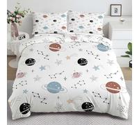 YZQGLHP Black Stars Small Single Duvet Cover Set 135x220cm Blue Black Planet Lightweight Microfiber Bedding, Soft Quilt Cover with Zipper & 2 Pillowcases 50x75cm
