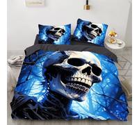 YZQGLHP Blue skull Super King Duvet Cover Sets, Gothic elements Bedding Cosy Microfiber Durable Cover with 2 Pillow Cases 50x75cm, with Zipper Closure