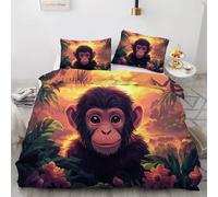 YZQGLHP Cartoon Bedding King Bed Set - Monkey Duvet Cover Sets 3 Pieces - Reversible Printed Quilt Cover and 2 Pillowcases - Soft Brushed Microfiber, with Zipper Closure