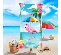 YZQGLHP Cartoon Flamingos Microfibre Beach Towel Coconut Tree Beach Bath Towel Quick Drying, Lightweight, Sand-Free, Durable, for Pool, Gym, Camping, Travel Towel 180x200cm