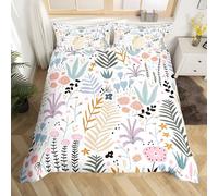 YZQGLHP Cartoon Flowers Emperor Duvet Cover Pink & Green Botanicals Printed Microfiber King Size Duvet Cover Set with 2 Pillowcases 50x75 cm, Soft & Cozy, Easy Care with Hidden Zipper