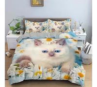 YZQGLHP Cat Small Double Duvet Cover Sets, Daisy Bedding Cosy Microfiber Durable Cover with 2 Pillow Cases 50x75cm, with Zipper Closure