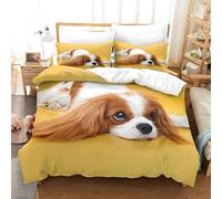 YZQGLHP Cavalier King Charles Spaniel Single Duvet Cover Set Yellow Soft Single Bedding Microfibre Lightweight Quilt Cover with Zipper and 2 Pillowcase 50x75cm