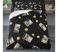 YZQGLHP Coin Super King Size Duvet Cover Sets Dollar Duvet Cover Microfibre 3 Piece with Zipper Closure Soft Cosy Bedding Reversible Quilt Cover 260 x 220 cm and 2 Pillow Cases 50 X 75 cm