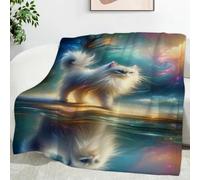 YZQGLHP Dreamy Cat Throw Blanket Starry Sky Single Blanket 3D Print Super Soft Flannel and Warm Fluffy Fleece Lightweight Throws for Bed and Sofa 130x150cm