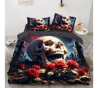 YZQGLHP Giant skull King Duvet Cover Sets, Rose graveyard Bedding Cosy Microfiber Durable Cover with 2 Pillow Cases 50x75cm, with Zipper Closure