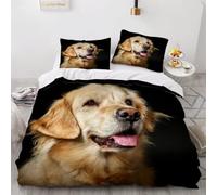 YZQGLHP Golden Retriever Bedding Single Bed Set - Pet Duvet Cover Sets 3 Pieces - Reversible Printed Quilt Cover and 2 Pillowcases - Soft Brushed Microfiber, with Zipper Closure