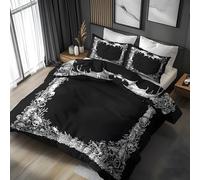 YZQGLHP Gothic Skull Long Double Duvet Cover Set 200x220cm Black and White Bats Soft Microfiber Bedding, Lightweight Quilt Cover with Zip Closure & 2 Pillowcases 50x75cm