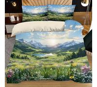 YZQGLHP Grasslands Super King Size Duvet Cover Sets Mountain Duvet Cover Microfibre 3 Piece with Zipper Closure Soft Cosy Bedding Reversible Quilt Cover 260 x 220 cm and 2 Pillow Cases 50 X 75 cm