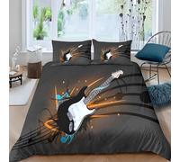 YZQGLHP Guitar Emperor Duvet Cover Flames Printed Microfiber King Size Duvet Cover Set with 2 Pillowcases 50x75 cm, Soft & Cozy, Easy Care with Hidden Zipper