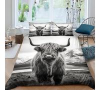 YZQGLHP Highland Cattle Bedding Single Bed Set - Mountains Duvet Cover Sets 3 Pieces - Reversible Printed Quilt Cover and 2 Pillowcases - Soft Brushed Microfiber, with Zipper Closure