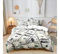 YZQGLHP Hundred Dollar Bill Long Double Duvet Cover Set 200x220cm Green Soft Microfiber Bedding, Lightweight Quilt Cover with Zip Closure & 2 Pillowcases 50x75cm