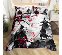 YZQGLHP Japanese Samurai Emperor Duvet Cover Japanese Ukiyo-E Printed Microfiber King Size Duvet Cover Set with 2 Pillowcases 50x75 cm, Soft & Cozy, Easy Care with Hidden Zipper