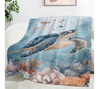 YZQGLHP Jellyfish Throw Blanket Turtle Single Blanket 3D Print Super Soft Flannel and Warm Fluffy Fleece Lightweight Throws for Bed and Sofa 130x150cm