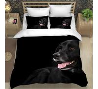 YZQGLHP Labrador Retriever Small Double Duvet Cover 170×200cm Black Dog Soft Single Bedding Microfibre Lightweight Quilt Cover with Zipper and 2 Pillowcases 50x75cm