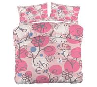 YZQGLHP line drawing Flowers Double Duvet Cover Sets, Polka Dot Color Blocks Bedding Cosy Microfiber Durable Cover with 2 Pillow Cases 50x75cm, with Zipper Closure